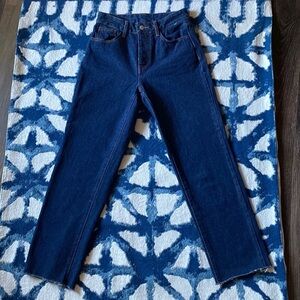 J. Galt small cotton dark denim raw hem high waisted jeans